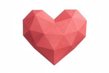 Low poly red heart with transparent background, ideal for valentine's day and romantic projects