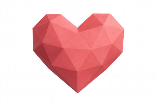 Low poly red heart with transparent background, ideal for valentine's day and romantic projects