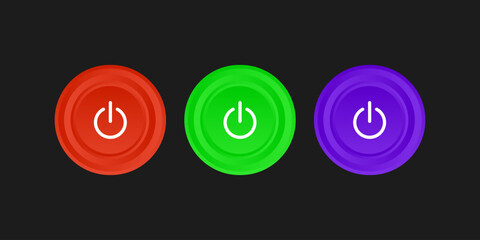 Colorful power buttons, circle buttons, button set.
