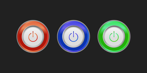 Colorful power buttons, circle buttons, button set.