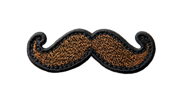 moustache embroidered patch badge isolated on a transparent background - Powered by Adobe