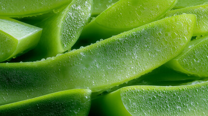 Obraz premium hydrating aloe vera gel texture, fresh green summer aesthetic, macro details