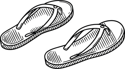 Flip-Flops Hand Drawn Sketch &ndash; Black and White Sandals Illustration