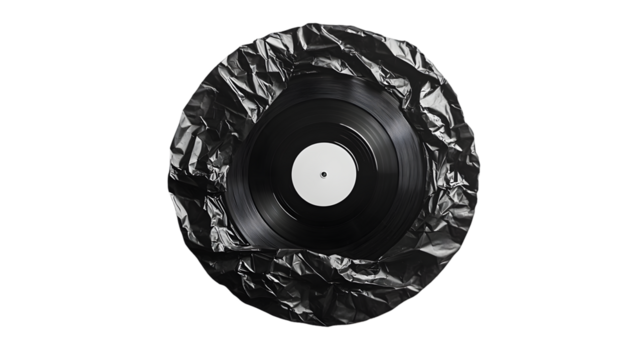 Plastic crumpled packaging pattern looks like CD isolated on a transparent background