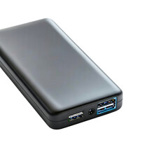 Portable power bank with multiple ports shown in a studio shot isolated on transparent background