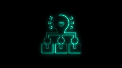 Glowing neon illustration depicting ideas and connected business network on black background