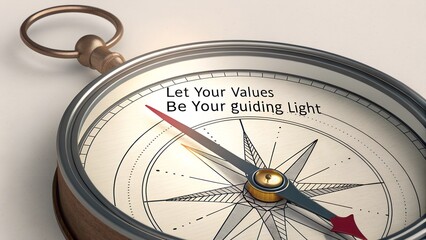 Close-up of a compass with the words "Let Your Values Be Your Guiding Light" in the center.