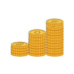 Golden Coins Stacks on a White Background Depicting Financial Growth