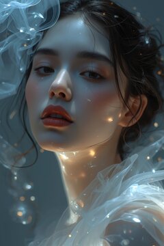 Beautiful girl in soft fantasy lighting, conceptual surreal portrait
