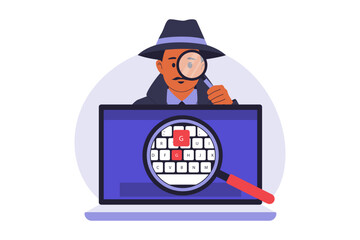 Illustration of Keylogger Malware Threat. Hacker Using a Keylogger to Steal Passwords and Sensitive User Data from a Computer, Highlighting Cybersecurity Risks. Vector Flat Illustration