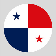 Panama flag in a circular shape. Panama flag round. Standard colors official. The Panamanian flag isolated on gray background. Ideal for apps, web, infographic, and international content.
