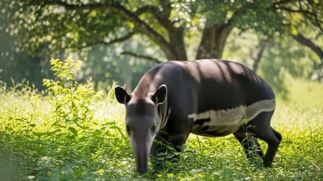 Tapir Walking in a Green Forest