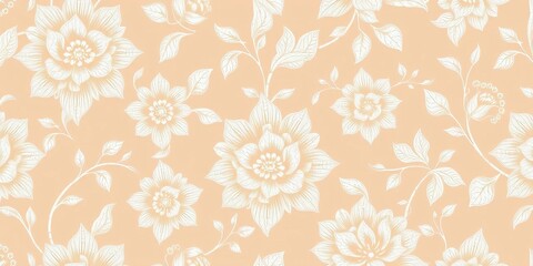 Elegant beige & silver floral textile pattern; hand-drawn style, seamless repeat ,  pattern,  background