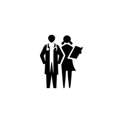 Silhouette of Doctor Checking Patient with Clipboard – Minimal Healthcare, Medical, Hospital, and Consultation Vector Illustration