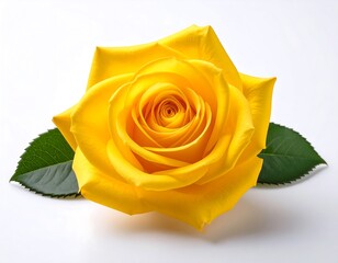 Vibrant yellow rose with leaves