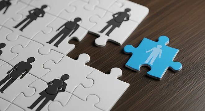 A missing piece in a puzzle of diverse people, highlighting the need for inclusivity in team building.