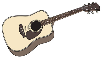 Fototapeta premium Acoustic Guitar Illustration Music Instrument Drawing Six String Guitar Design Musical Background Stringed Instrument Graphic Beige and Brown Guitar Image Vector Guitar Clipart Guitar Flat Lay Illust.