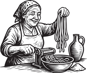 Italian Nonna making pasta vector illustration