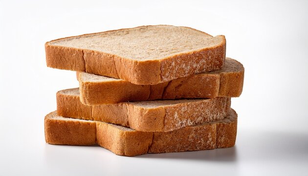 fresh whole grain bread slices stacked on white background