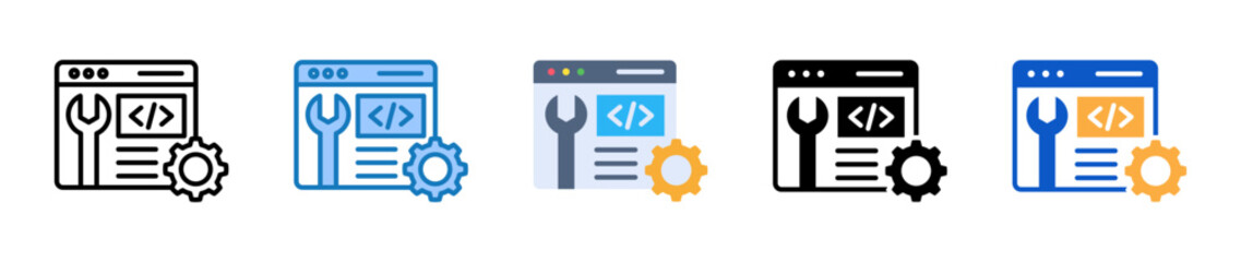 Coding Service multiple style icons set design vector illustration. 