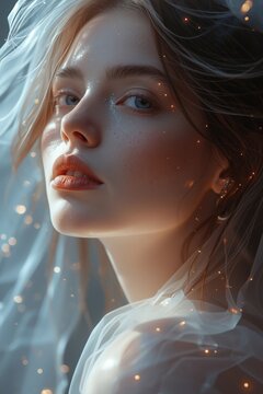 Mystical woman with dreamy atmosphere, surreal fantasy artwork

