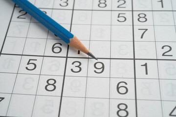 Sudoku puzzle, game to play for keep you brain younger for developing Alzheimer disease in senior patient.