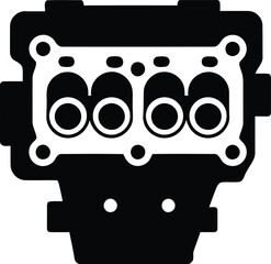 Four-Cylinder Engine Head Silhouette Icon, a minimalist black vector graphic depicting a common automotive or motorcycle internal combustion engine component, perfect for app designs, web icons.