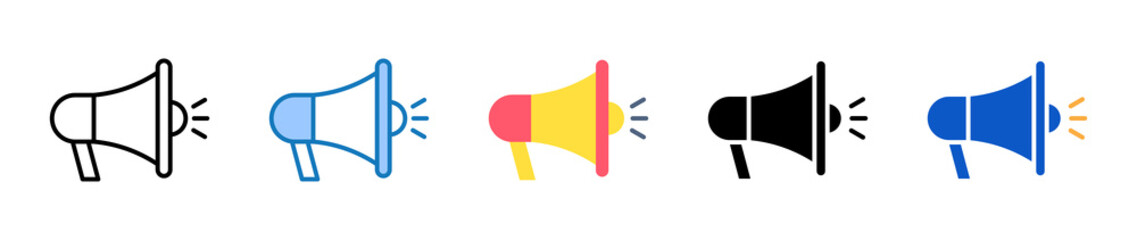 Megaphone multiple style icons set design vector illustration. 