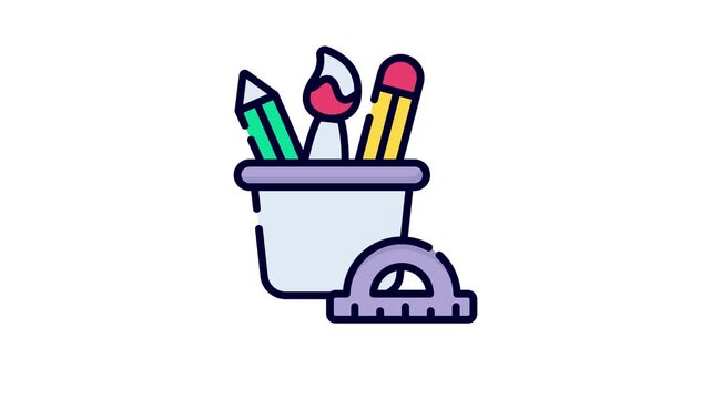 Get hold on this amazing animated icon of drawing tools in trendy flat style
