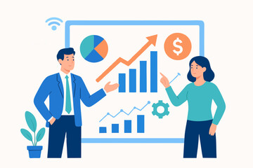 Business training presentation with growth chart, financial analysis, and teamwork strategy.