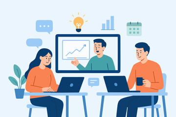 Office team working together on laptops and charts, analyzing financial growth and business performance.