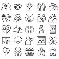 Fototapeta premium Icon pack, icon sheet, friendship theme, outline version