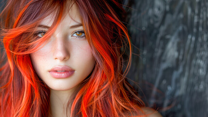 Naklejka premium Young woman with vibrant red hair, showcasing natural beauty and expressive features in a close-up portrait