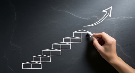 A chalk-drawn staircase rising upward on a dark slate board, illustrating progress and growth.