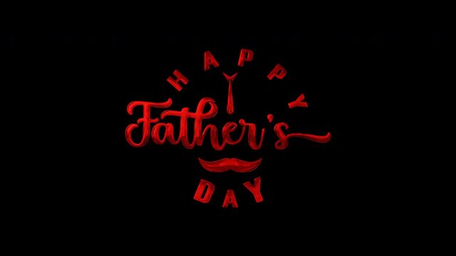 Red animated text happy fathers day on transparent background, ideal for fathers day social media posts, greeting cards, blog graphics, or advertisements.
