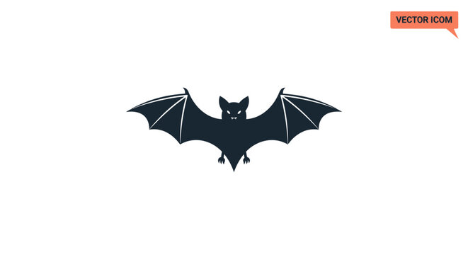 Silhouette of a Bat with Spread Wings Vector Icon for Halloween and Wildlife