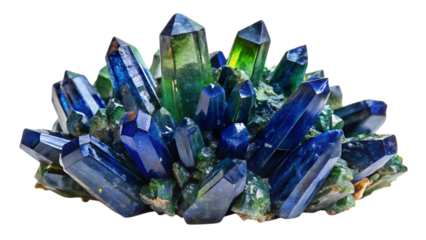 Vivianite Crystal Cluster – Deep Indigo Elongated Crystals on Natural Matrix, Isolated on Transparent Background, AI Generated