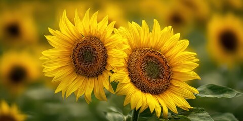 Obraz premium The Sunflowers in a Bright Summer Field with Soft Bokeh and Warm Light