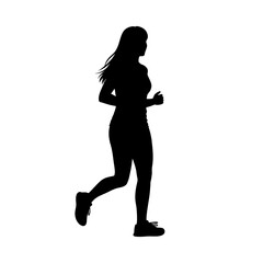 Silhouette of Woman Running in Black Isolated Against White Background Healthy Athletic Female Figure Side View Design