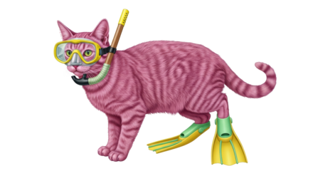 Isolated cat with snorkeling equipment