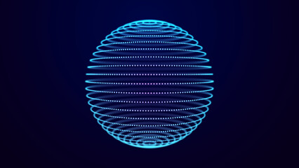 Movement of neon particles in an abstract sphere. Movement of neon particles in an abstract sphere. 3D rendering. © Olena