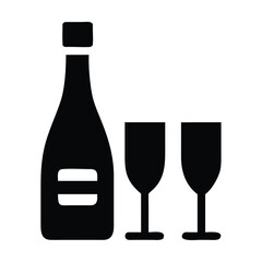 Wine bottle and glass silhouette vector illustration