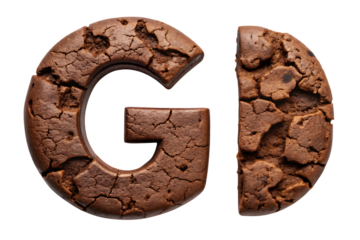 Letter G in Cookie Style, Dark Chocolate Cookie with Cracked Surface – Isolated on Transparent Background, PNG, AI Generated