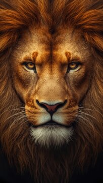 Lion portrait with intense gaze, symbolic strength artwork
