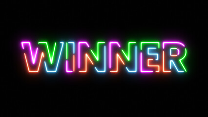 Winner colorful neon text Isolated on Black Background