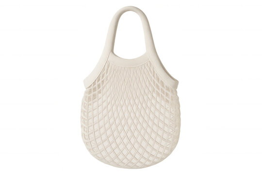 Sustainable white net shopping bag highlighting eco-friendly zero waste practice against transparent backdrop