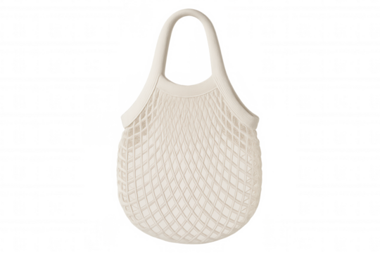 Sustainable white net shopping bag highlighting eco-friendly zero waste practice against transparent backdrop