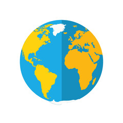 Naklejka premium Illustration of Earth Globe with Blue Oceans and Yellow Continents on a White Background