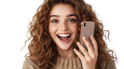 woman using cell phone isolated on a transparent background