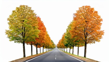Obraz premium straight road lined with vibrant trees isolated on a white background